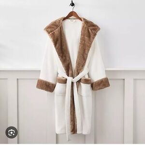 White and Brown Hooded Robe unisex (S/M)